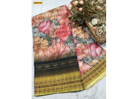 Multicolor Digital Brasso Fancy Linen Silk Saree