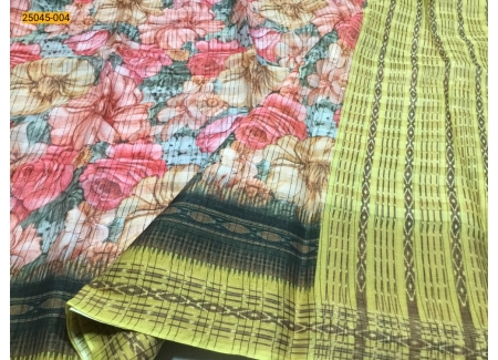 Multicolor Digital Brasso Fancy Linen Silk Saree