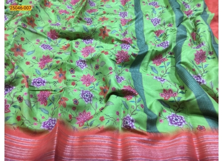 Green Floral Linen Nimbarg Silk Saree