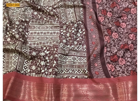 Maroon Mysore Crepe Silk Printed Saree