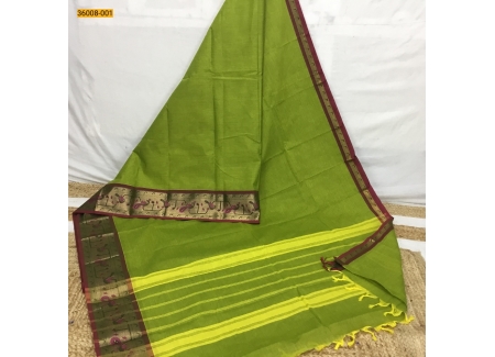 Green Pure Handloom Chettinadu Cotton Saree