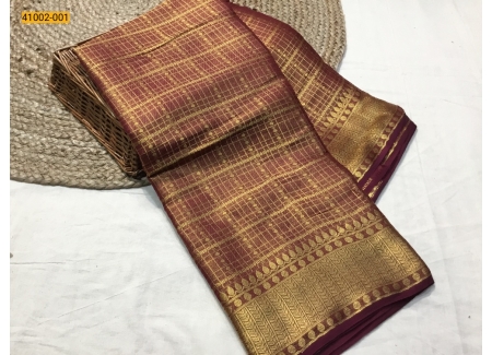 Maroon Fancy Mysore Warm Silk Checked Saree