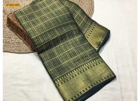 Green Fancy Mysore Warm Silk Checked Saree