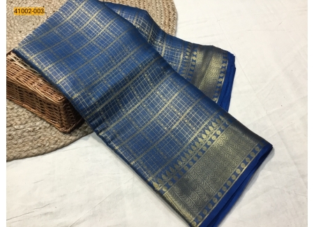 Blue Fancy Mysore Warm Silk Checked Saree