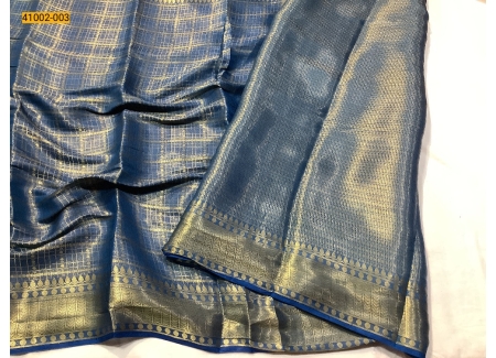 Blue Fancy Mysore Warm Silk Checked Saree