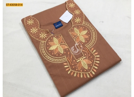 Brown Cotton Neck Embroidery Pattern Nighty-XXL