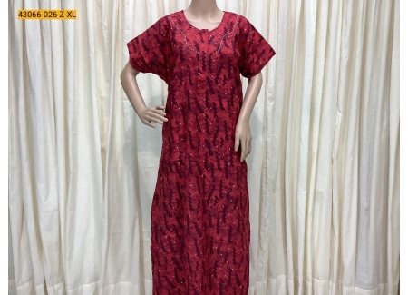 Red Cotton Printed Nighty-XL