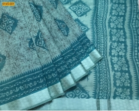 Blue Linen Cotton Printed Saree