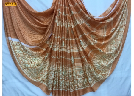 Orange Crape Silk Printed Saree
