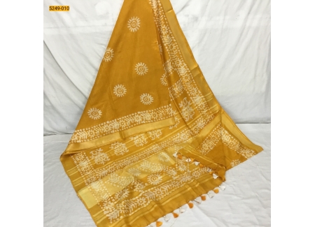 Yellow Batik Pure Soft Linen Saree