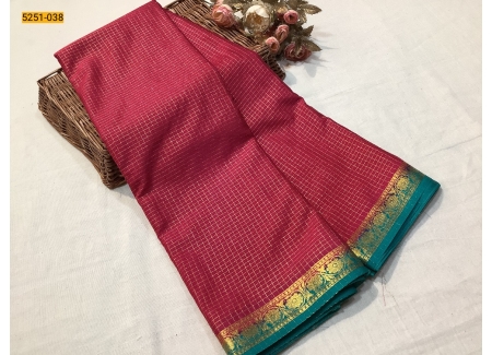 Pink Blue Fancy Mysore Crepe Silk Saree