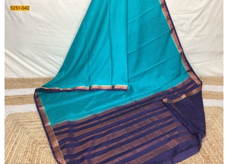  Blue Fancy Mysore Crepe Silk Saree