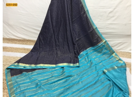 Navy Blue Fancy Mysore Crepe Silk Saree