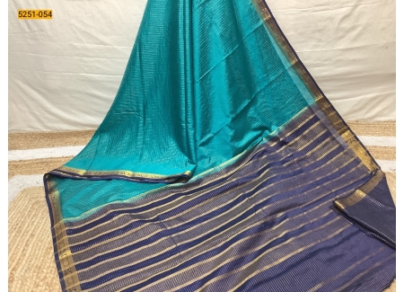 Rama Blue Fancy Mysore Crepe Silk Saree