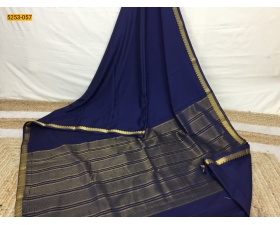 Navy Blue Plain Mysore Silk Fancy Saree