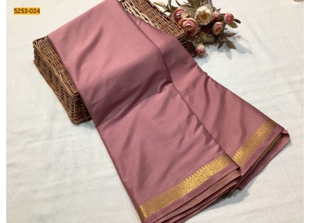 Onion Pink Plain Mysore Silk Fancy Saree