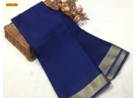 Navy Blue Plain Mysore Silk Fancy Saree