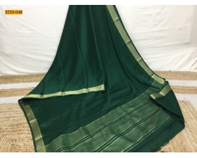 Dark Green Plain Mysore Silk Fancy Saree