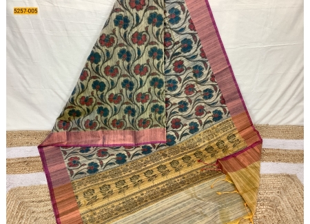 Sandal Pochampally Ikkat Print Silk Cotton Blend Saree