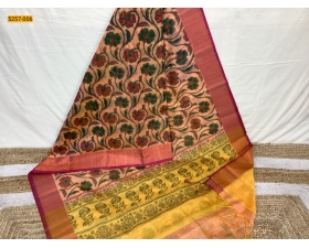 Orange Pochampally Ikkat Print Silk Cotton Blend Saree
