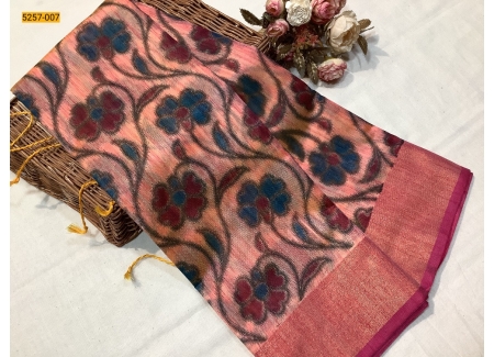 Pink Pochampally Ikkat Print Silk Cotton Blend Saree