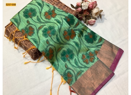 Green Pochampally Ikkat Print Silk Cotton Blend Saree
