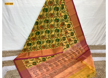 Yellow Pochampally Ikkat Print Silk Cotton Blend Saree