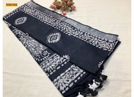 Black Batik Pure Soft Linen Saree