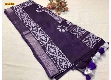 Violet Batik Pure Soft Linen Saree