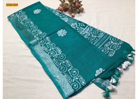 Green Batik Pure Soft Linen Saree