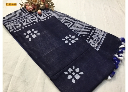 Navy Blue Batik Pure Soft Linen Saree