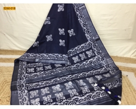 Blue Batik Pure Soft Linen Saree