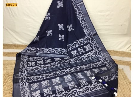 Blue Batik Pure Soft Linen Saree