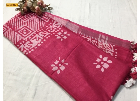Pink Batik Pure Soft Linen Saree