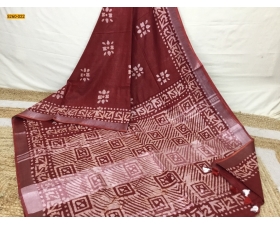 Red Batik Pure Soft Linen Saree