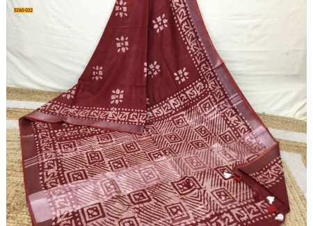 Red Batik Pure Soft Linen Saree