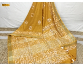 Yellow Batik Pure Soft Linen Saree