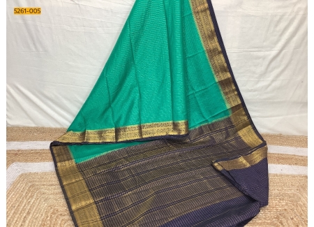 Green Checked Fancy Mysore Crepe Silk Saree