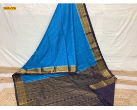 Blue Checked Fancy Mysore Crepe Silk Saree