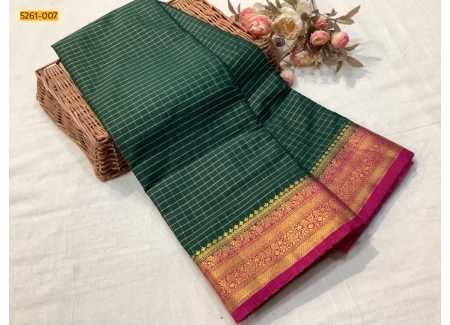 Green Checked Fancy Mysore Crepe Silk Saree