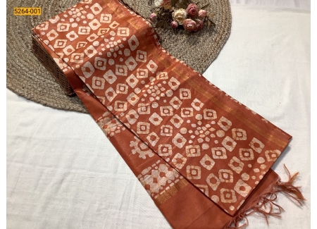 Orange Batik Linen Katan Silk Saree