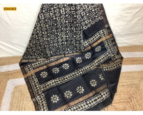 Black Batik Linen Katan Silk Saree