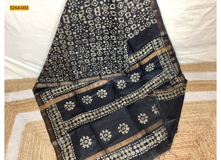 Black Batik Linen Katan Silk Saree