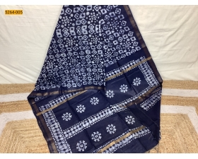 Blue Batik Linen Katan Silk Saree