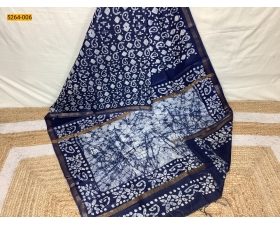 Blue Batik Linen Katan Silk Saree
