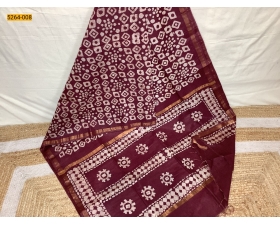 Maroon Batik Linen Katan Silk Saree