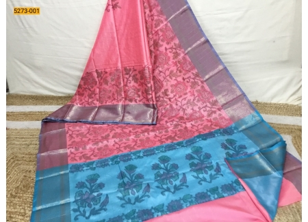 Pink Pochampally Ikkat Print Soft Silk Saree