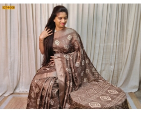 Brown Bandhini Printed Silk Saree