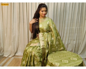Green Bandhini Printed Silk Saree