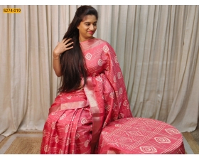 Light Pink Bandhini Printed Silk Saree